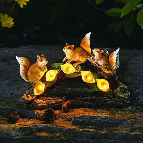 Outdoor Garden Solar Resin Squirrel Sculpture Ornament Night Light Yard Fuuny Art Decoration Built-in LED lights
