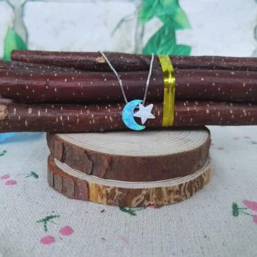 1pc Free Shipping Synthetic Opal moon with star pendant Necklace 925 Sterling Silver for fashion jewelry gift