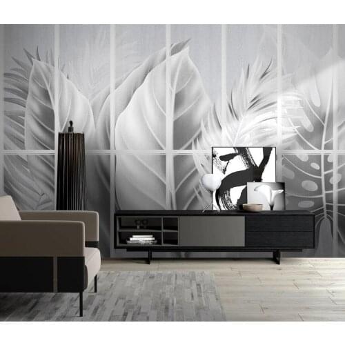Beibehang Custom wallpaper Nordic black and white gray tropical plant leaves TV sofa background wall mural 3d wallpaper