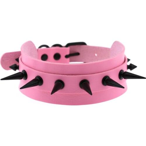 Pink Choker Black Spike Necklace For Women Metal Rivet Studded Collar Girls Party Club Chockers Gothic Jewelry Emo Accessories