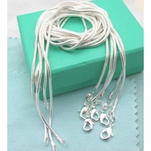 S925 whole Silver color plated snake necklace 1 mm 16/18/20/22/24 polegada Silver color snake chain free shipping