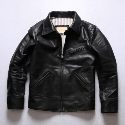 L2018-1 Asian Size Super Top Quality Heavy Genuine Japan Horse Leather Slim Classic Horsehide Stylish Rider Jacket