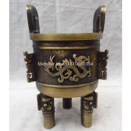 Tibet Buddhist Pure Bronze Myth Fly Dragon Statue Incense Burner Tripod Censer