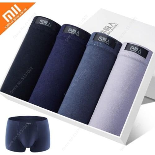 Xiaomi 4pcs Mens Boxer Underwear 100% Cotton Boxers Loose Man Breathable Panties Solid Shorts Underpants 5XL 6XL Plus Size