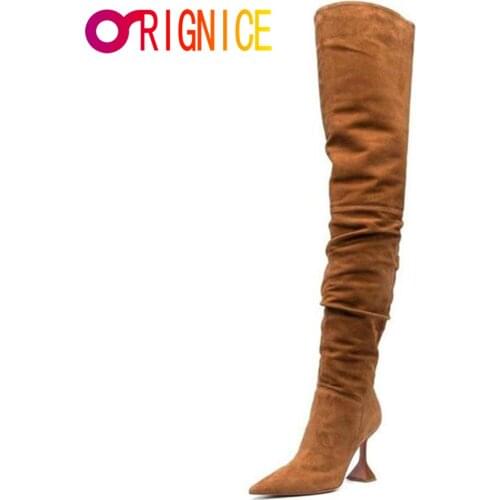 Orignice New Autumn Special Shaped Transparent Heels Over The Knee Boots Sexy Pointed Toe Women Pleated High Quality Party Shoes