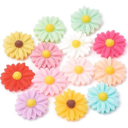 200Pcs Flatback Resin Daisy Flowers Epoxy Charms Mini Daisies Artificial for DIY Craft Jewelry Making Cloth Home Decoration