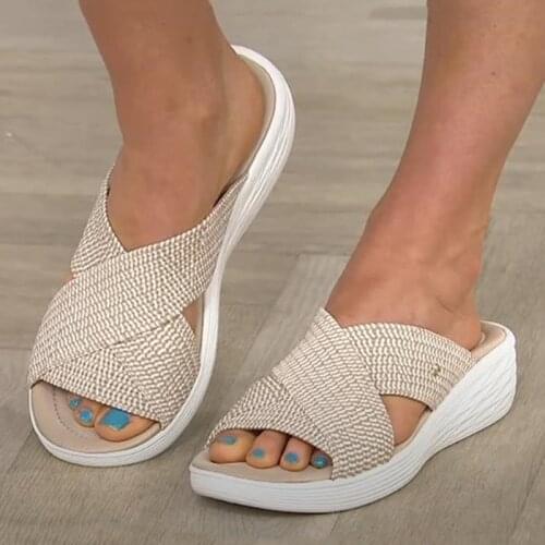 2021 Summer New Sandals Fashion Thick Bottom Slope With Fish Mouth Women Flying Cross Sandal High Quality Couple Slippers