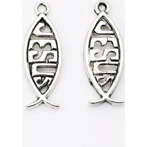 20pcs Tibetan Silver Plated Jesus Fish Charm Pendant fit European Bracelets Necklace Jewelry Making Accessories Craft DIY 26x9MM