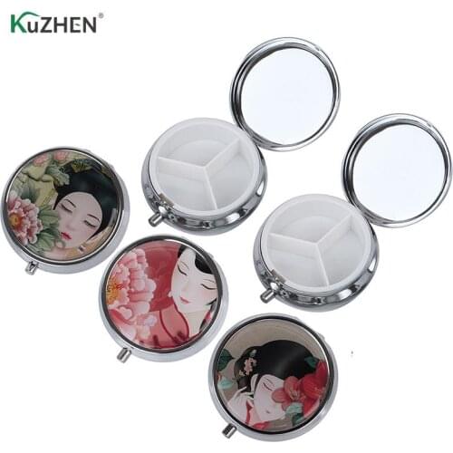 3 Cell Metal Round Silver Tablet Pill Boxes Holder Pill Boxes Small Case Tablet Container Metal Round Medicine Case