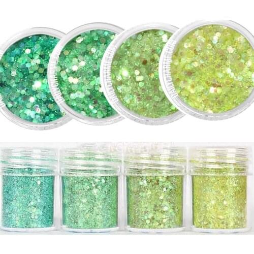 4 Colors Tinker Fairy Iridescent Glitter Mix Set / Fine glitter for cosmetic /face 1 Box 10M Yellow Green Arrow chunky glitter