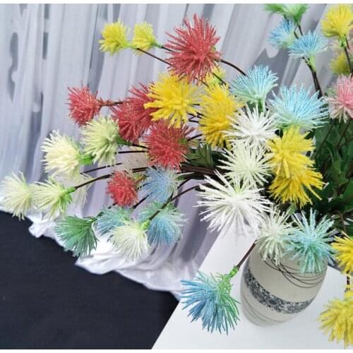 5pcs Artificial Ball Pompon Flower Branch For Plant Wall Wedding Landscape Archway Ceiling Home Hotal Office Bar Decorative