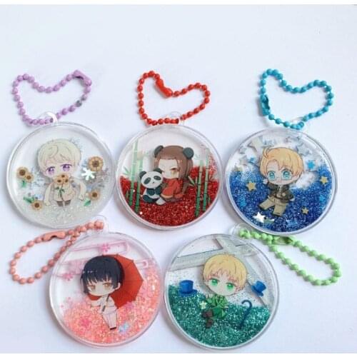 Anime Axis Powers Hetalia APH Wang Yao Arthur Kirkland Ivan Cute Quicksand Acrylic Keyring Cartoon Keychain Toy Bag Pendant Gift