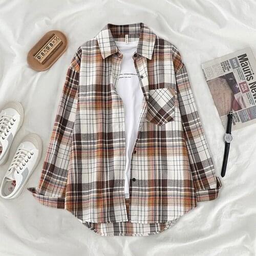 Plaid Shirts Womens Blouses And Tops Long Sleeve Female Casual Print Shirts Loose Cotton Checked Lady Outwear Spring News