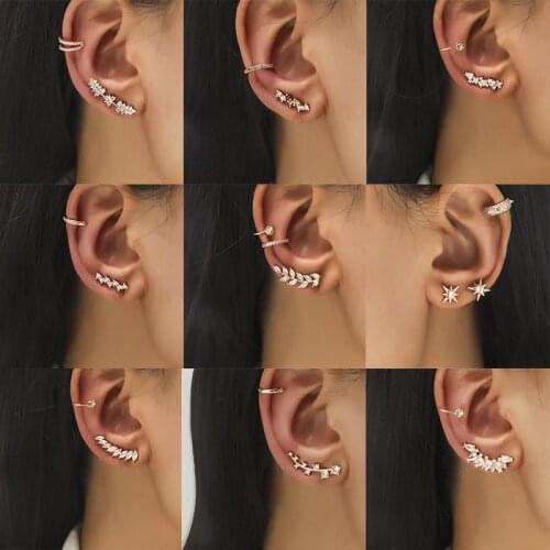 KSRA Bohemian NO Piercing Crystal Stud Earrings For Woman CZ Cuff Ear Wrap Crawler Hook Earrings Arete Girl Trendy Jewelry 2021