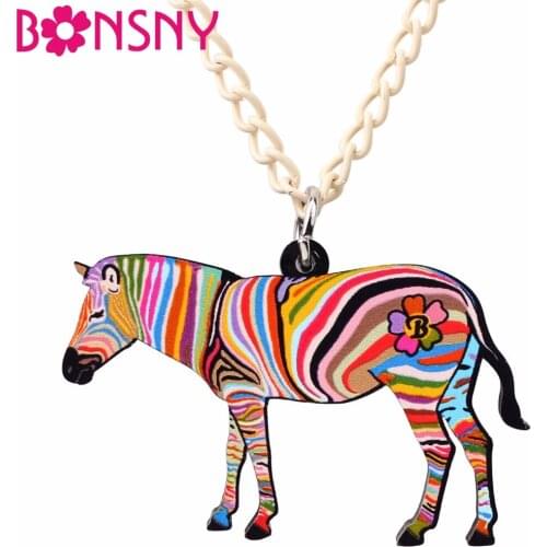 Bonsny Animal Necklace Zebra Pinto Africa Jungle Pendant Chain Collar Choker Pendant Fashion Jewelry For Women Girl 2018 New