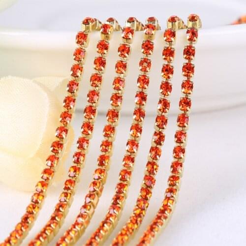 Orange 10Yards DIY Rhinestone Chain Dense gold bottom sewing Rhinestones for clothing Art Decoration