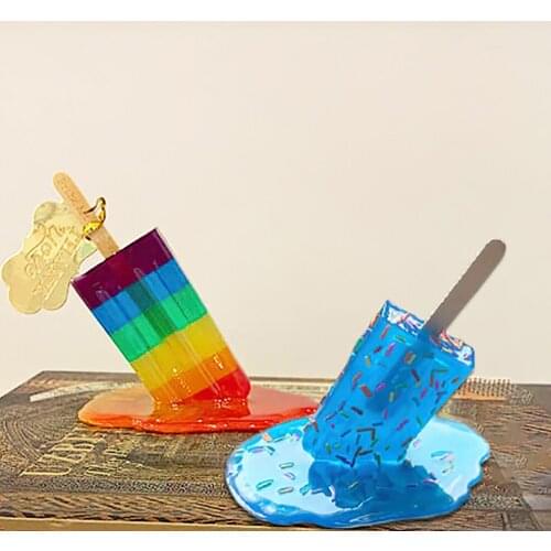 Home Decor Transparent Melting Popsicle Sculpture Decoration Miniature Resin Craft Lollipop Ice Cream Accessories Garden Decor