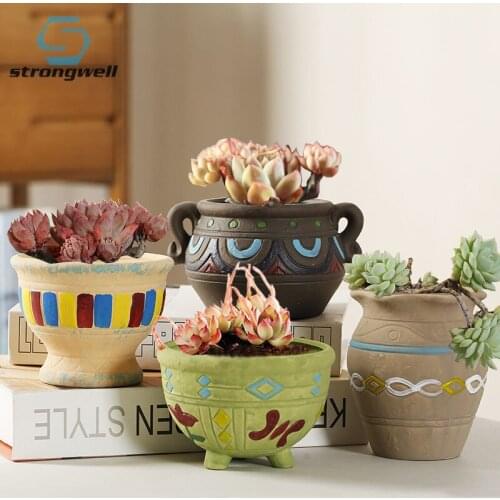 Vintage Painted Ceramic Flower Pot Maya Style Creative Large Diameter Flower Pot Balcony Home Gardening Supplies