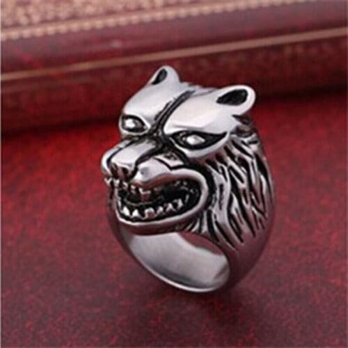 Fashion Punk Animal Ring Men Gothic Vintage Silver Color Wolf Head Titanium Steel Rings Cool Man Biker Finger Ring Jewelry