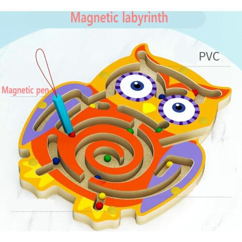 Magnetic Animal Maze Wooden Puzzle for Kids Labyrinth Game Learning Toys for Children Sliding Piece Puzzle Kindergarten Supplies