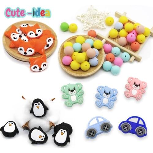 Cute-Idea Food Grade colorful silicone beads Baby teething animal Beads DIY Personalized infant Pacifier Chain Toys Baby Product