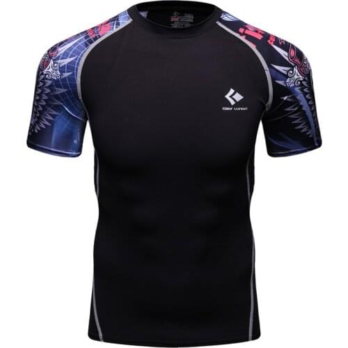 Fashion Printed Compression T Shirt Men Quick Drying Skinny Short Sleeve Tee Shirt Fitness Bodybuilding Workout Tops Tees M-XXL