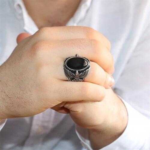 Eagle With the Onyx Gemstone 925 Sterling 925 K Silver Men 'S Ring