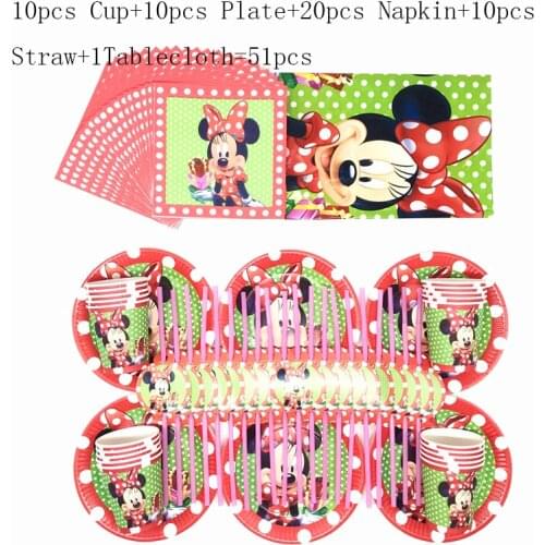 10-20person Cartoon Minnie Mouse Kids Birthday Party Decoration Set Party Supplies Baby Like Birthday Pack Event Party Supplies