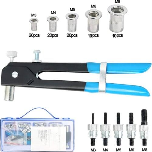 86pcs Blind Rivet Nut Kit Set M3-M8 Blind Rivet Nuts Threaded Riveter Gun with Rivnut Nutsert Riveting Household Repair Tools