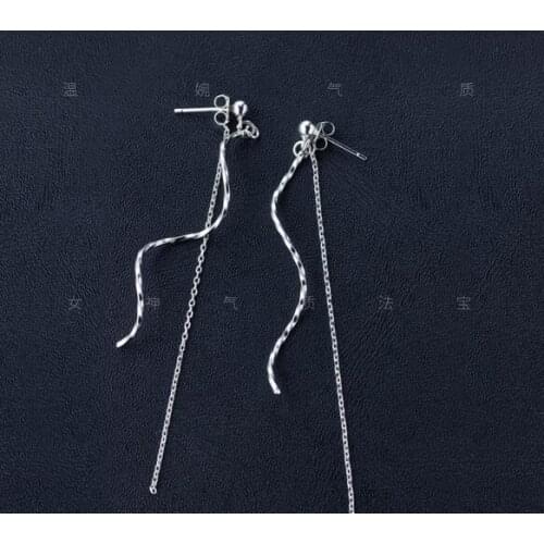 Real. 925 STERLING SILVER Jewelry lucky Ball Waterwave& tassel Dangle Earrings Long earrings GTLE572