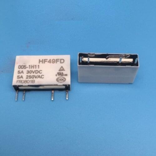 New 10pcs/lot relay HF49FD-005-1H11 HF49FD 005-1H11 replace JZC-49F-005-1H1 HF49F-005-1H1 5A 250VAC 4PIN