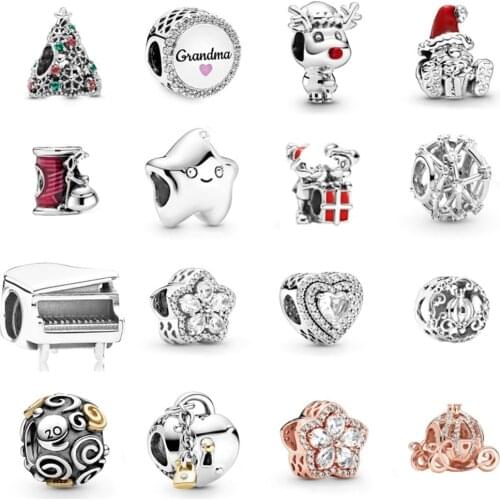 NEW 2021 100% 925 Sterling Silverw Christmas Tree Stars Charm Pendant Fit DIY Original Bracelet Fshion Jewelry Gift