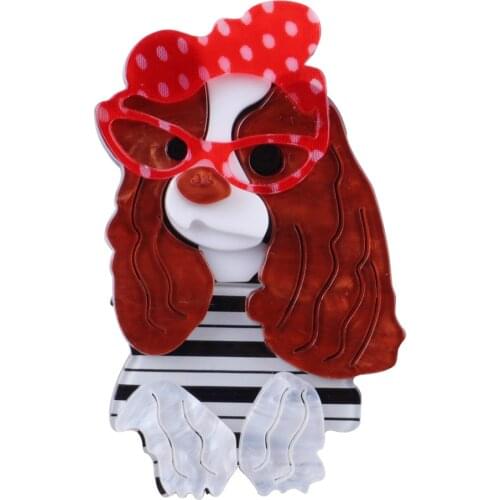 New Acrylic Dog Brooches Pins For Women Kids Lovely Animal Cocker Spaniel With Glasses Brooch Pins Lapel Badges Fashion Jewelry