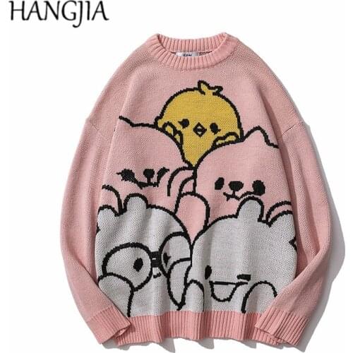 Harajuku Japanese Cartoon Anime Pullovers Knitwear Women Baggy Casual Tops Cute Pattern Mens Pullover Sweaters 2021