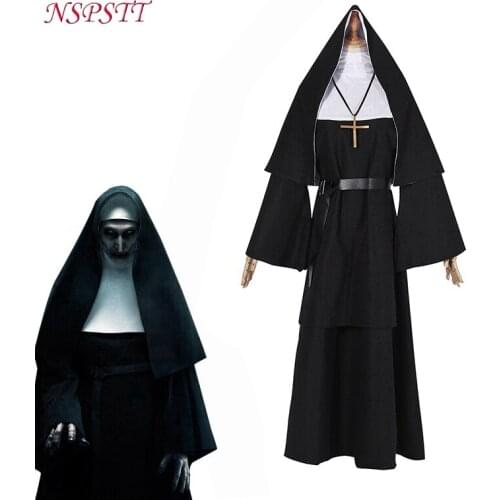 NSPSTT Nun Halloween Costume Women Halloween Costume Black The Conjuring Horror Films Cosplay Cross Ghost Cosplay Full Set