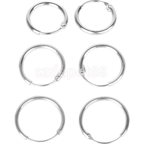 SPMART 3 Pairs Non-allergic Silver color Sleepers Hinged Hoop Earrings Jewelry 8 10 12mm