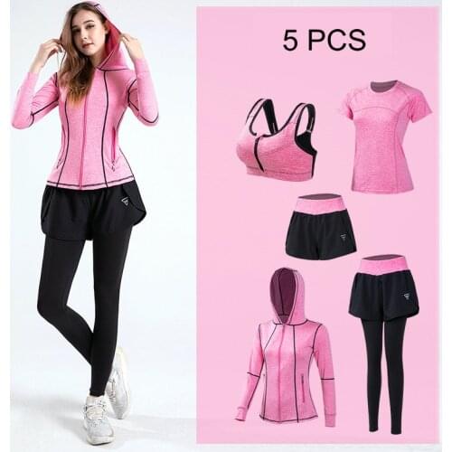 New 2/3/4/5Pcs Sports Yoga Set Women Tracksuit Athletic High Waist Leggings Outfit Workout Sportswear Gyms Crop Top Sports