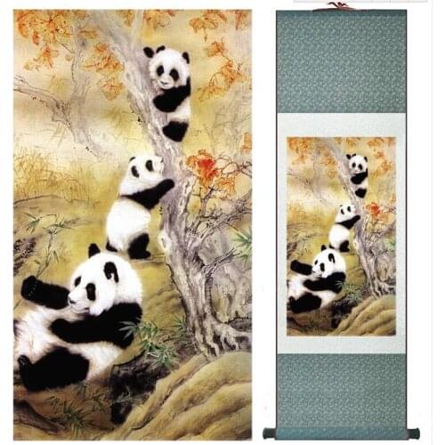 Pandas family traditional Chinese Art Painting Home Office Decoration Chinese paintingPrinted painting