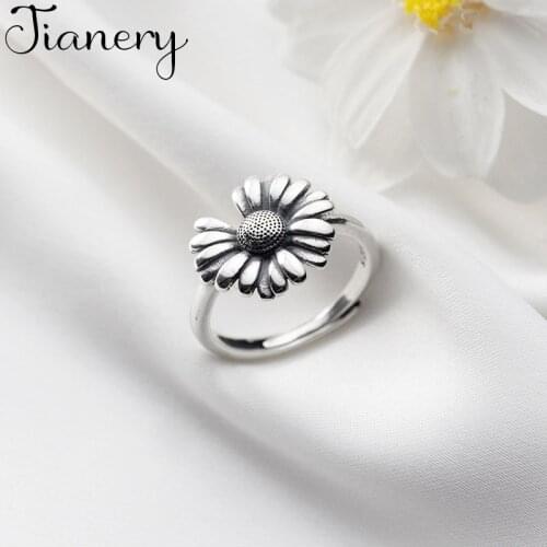 Vintage Thai Silver Color Daisy Flower Opening Ring For Women Jewelry Gifts Wholesale