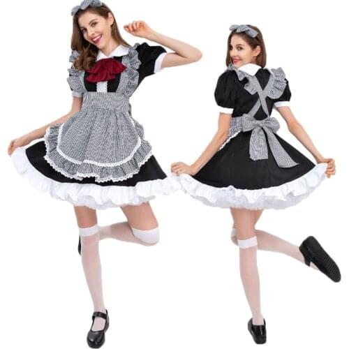 Japanese Anime Black Cute Lolita Maid Costumes Girls Maid Dress Cosplay Costume Waitress Maid Party Stage Costumes For Women Set