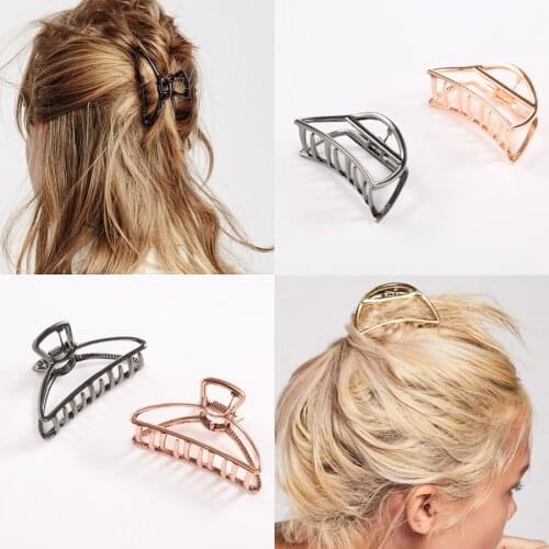 Women Girls Geometric Hair Claw Clamps Metal Hair Crab Moon Shape Hair Claw Clip Solid Color Hairpin Large Size Hair Accessories