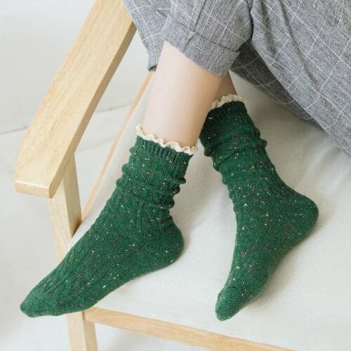 Women Fashion Lace Socks Jacquard Stripe Casual Wild Heap Socks Candy Color Mori Girl Korea Style Vintage New Skirt Sokken