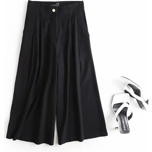 Dave&Di england fashion vintage high waist pleated Culotte casual ankle wide leg pants women pantalones mujer trousers sets