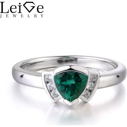 Leige Jewelry May Birthstone Emerald Ring Bohemia Style Wedding Bands Trillion Shape Fine Jewelry 925 Sterling Silver For Woman