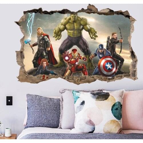 The Avengers 3D Broken Hole Wall Sticker For Kid Room Decoration Movie Mural Art Diy Home Decals Super Hero Poster Children Gift