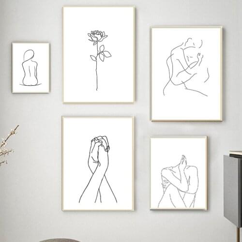 Abstract Lady Simple Strokes Figure Body Hand Line Picture Home Decor Nordic Canvas Painting Mural Poster and Living Room Print