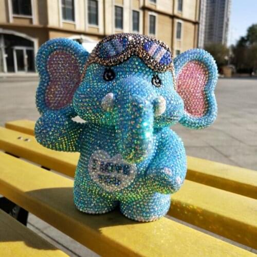 Glitter Elephant Figurine Piggy Bank Resin Flatback Rhinestons Elephant Kids Coins Box Living Room Decor Kawaii Accessories