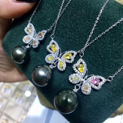 Butterfly 925 Sterling Silver Pearl Necklace Chain with Pendant Mountings Necklace Findings Jewelry Parts Fittings Accessories