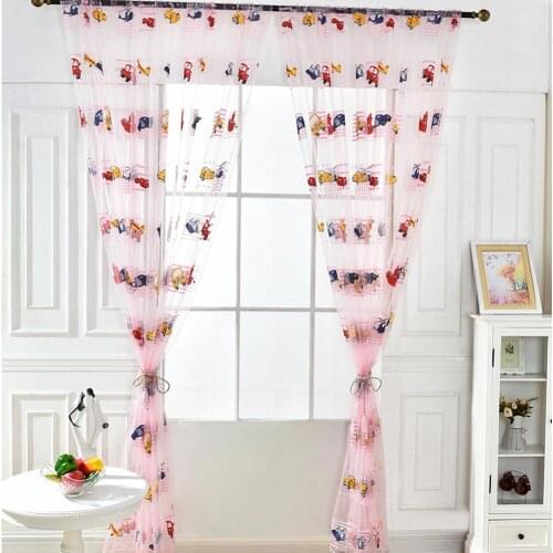 Children Cartoon Car Printed Transparent Tulle Curtains Play Room Window Valance Living Room Window Valance Curtain