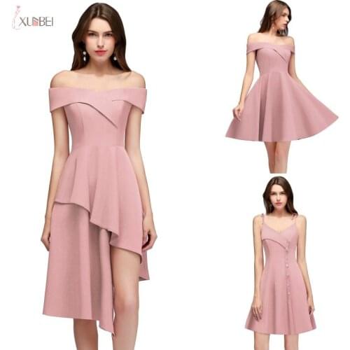 Elegant 2019 Pink Burgundy Short Bridesmaid Dresses Off The Shoulder Sleeveless Wedding Party Gown vestido madrinha